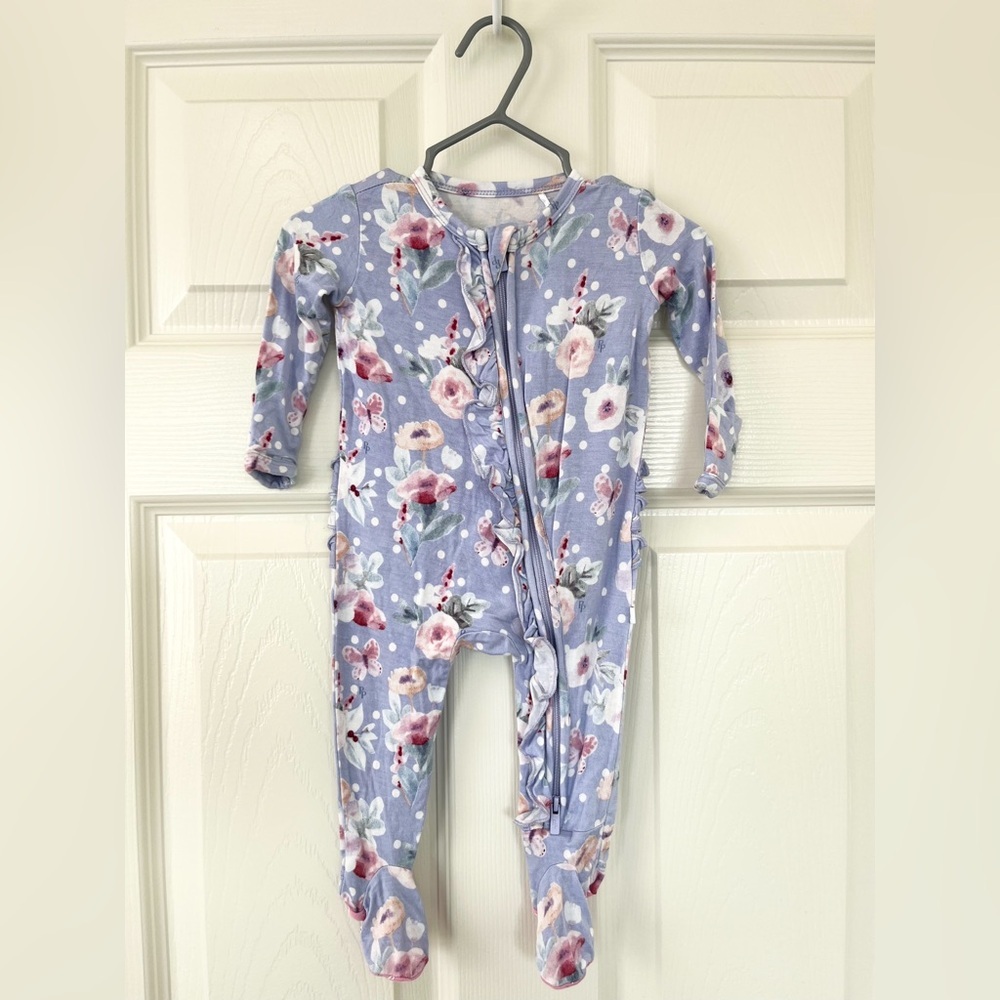 Posh Peanut Blue and Pink Floral Bamboo Footie Sleeper